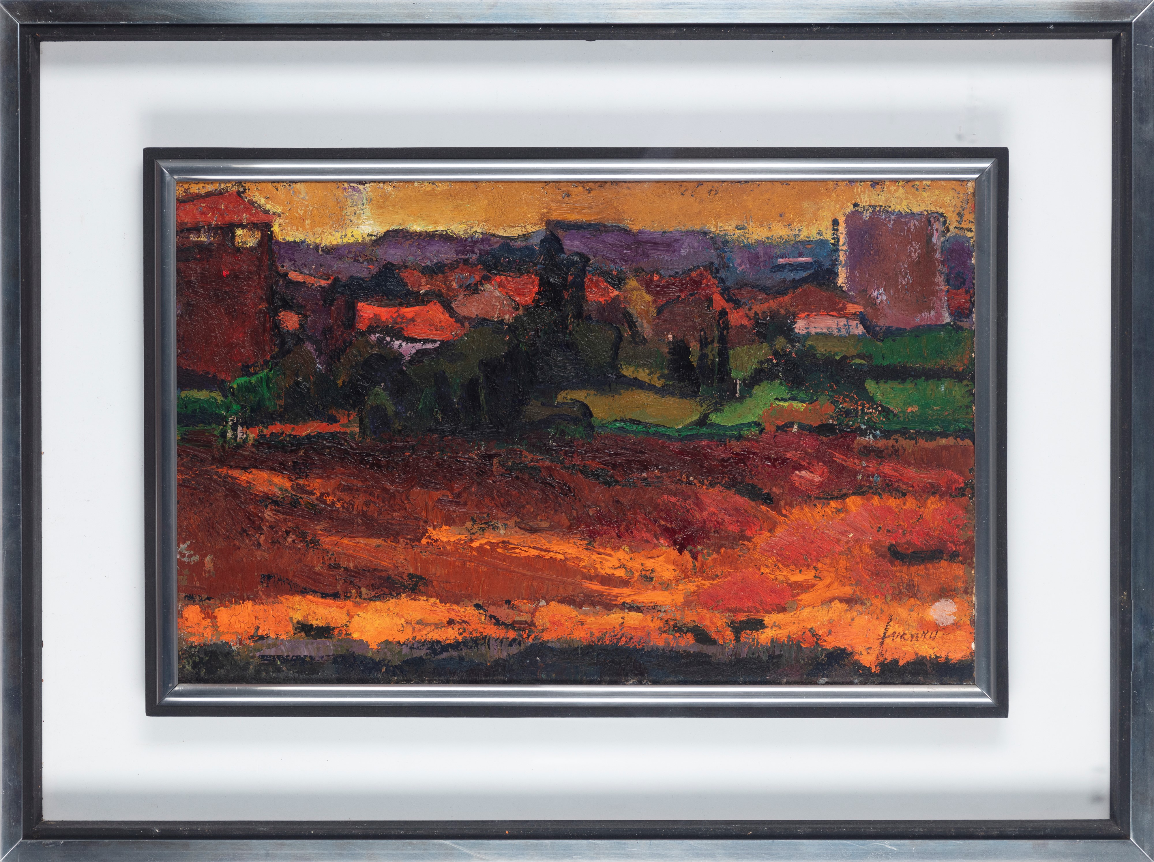Mario Venzo Fratel Venzo - Al tramonto, olio su masonite