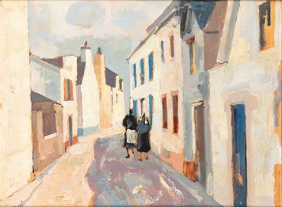Villaggio bretone, olio su tavola