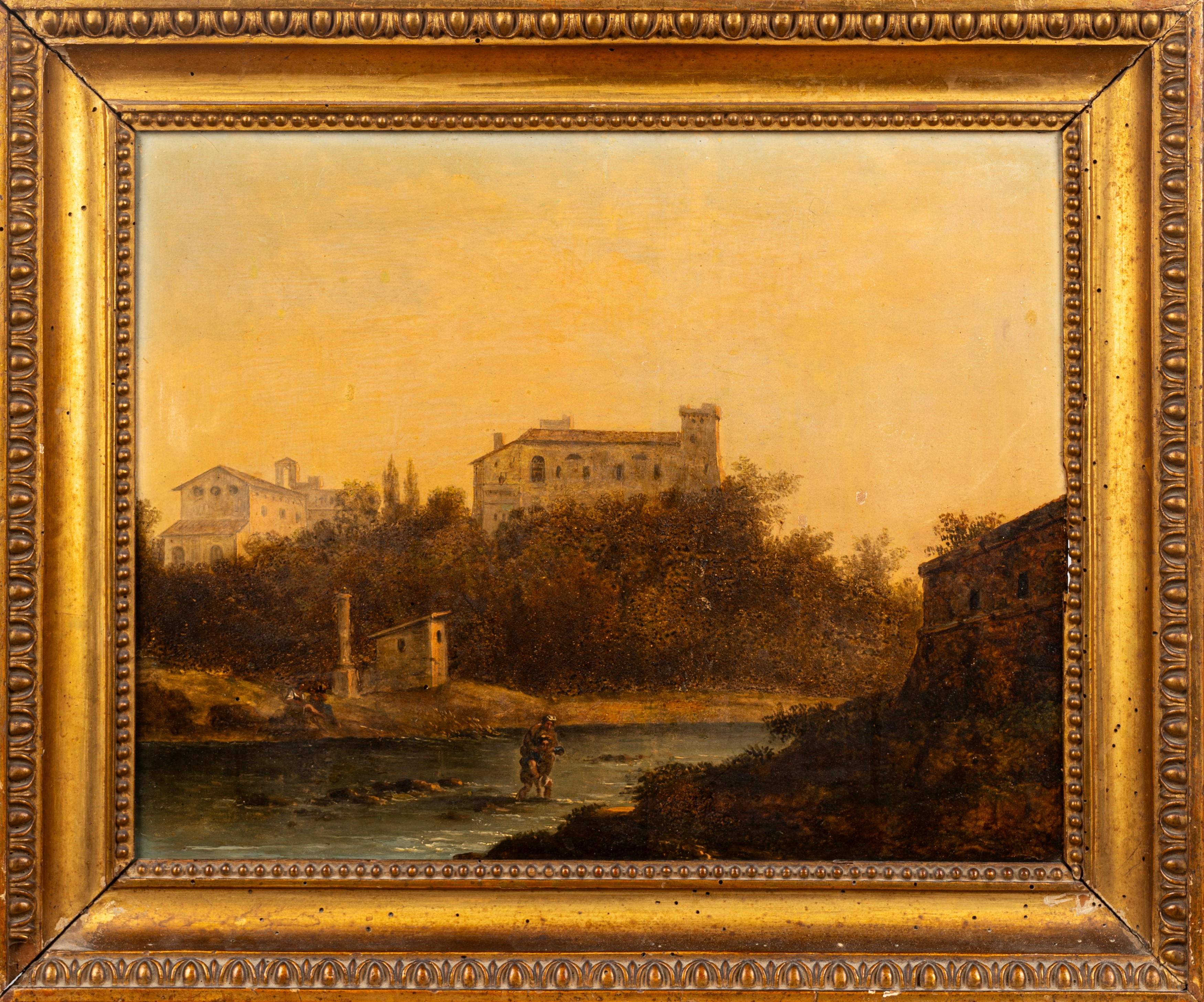 Giovanni Barbieri - Paesaggio con guado, olio su tavola