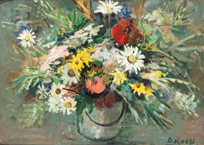 Vaso di fiori, olio su cartone