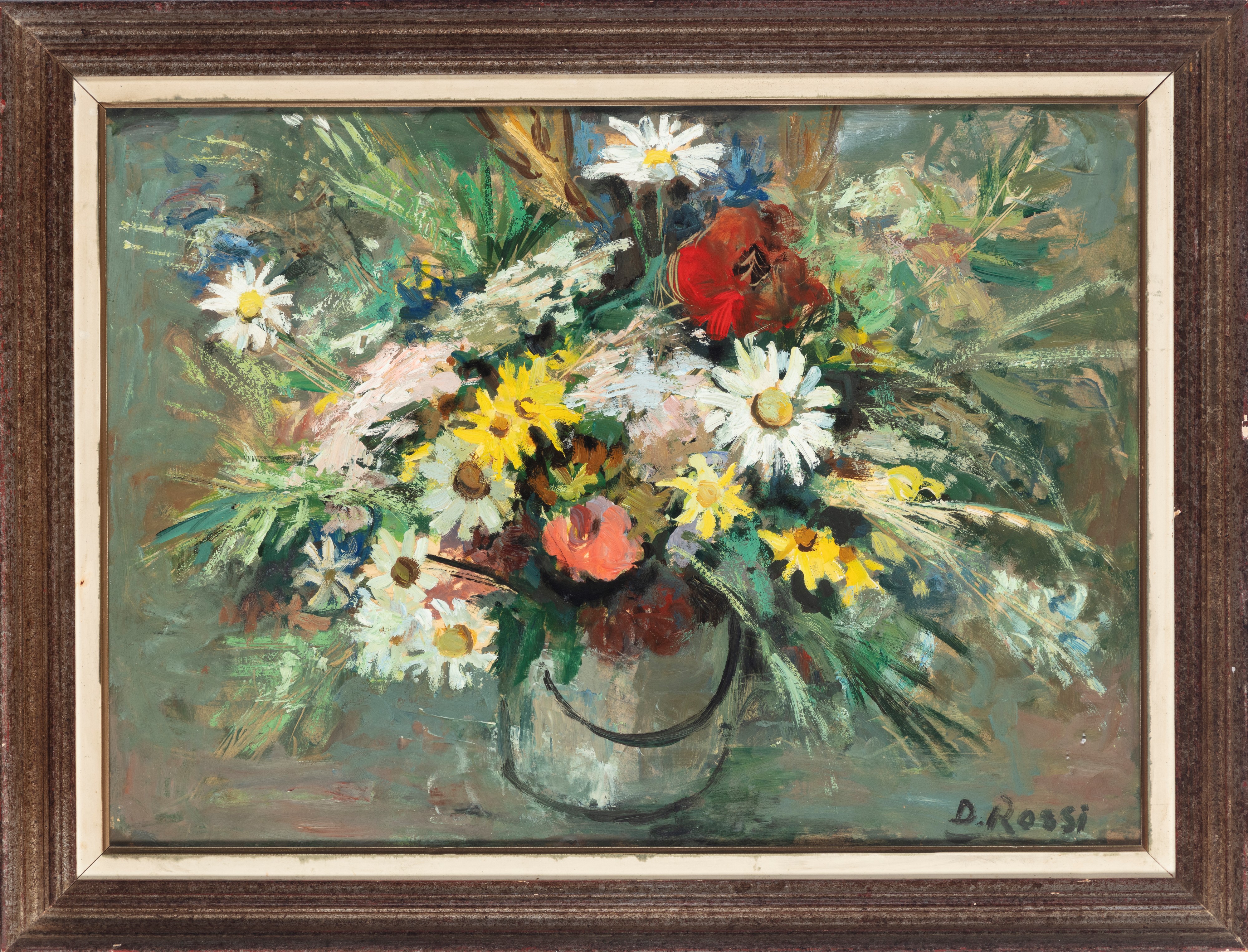 Dino Rossi - Vaso di fiori, olio su cartone