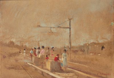 Alla stazione - olio su tela