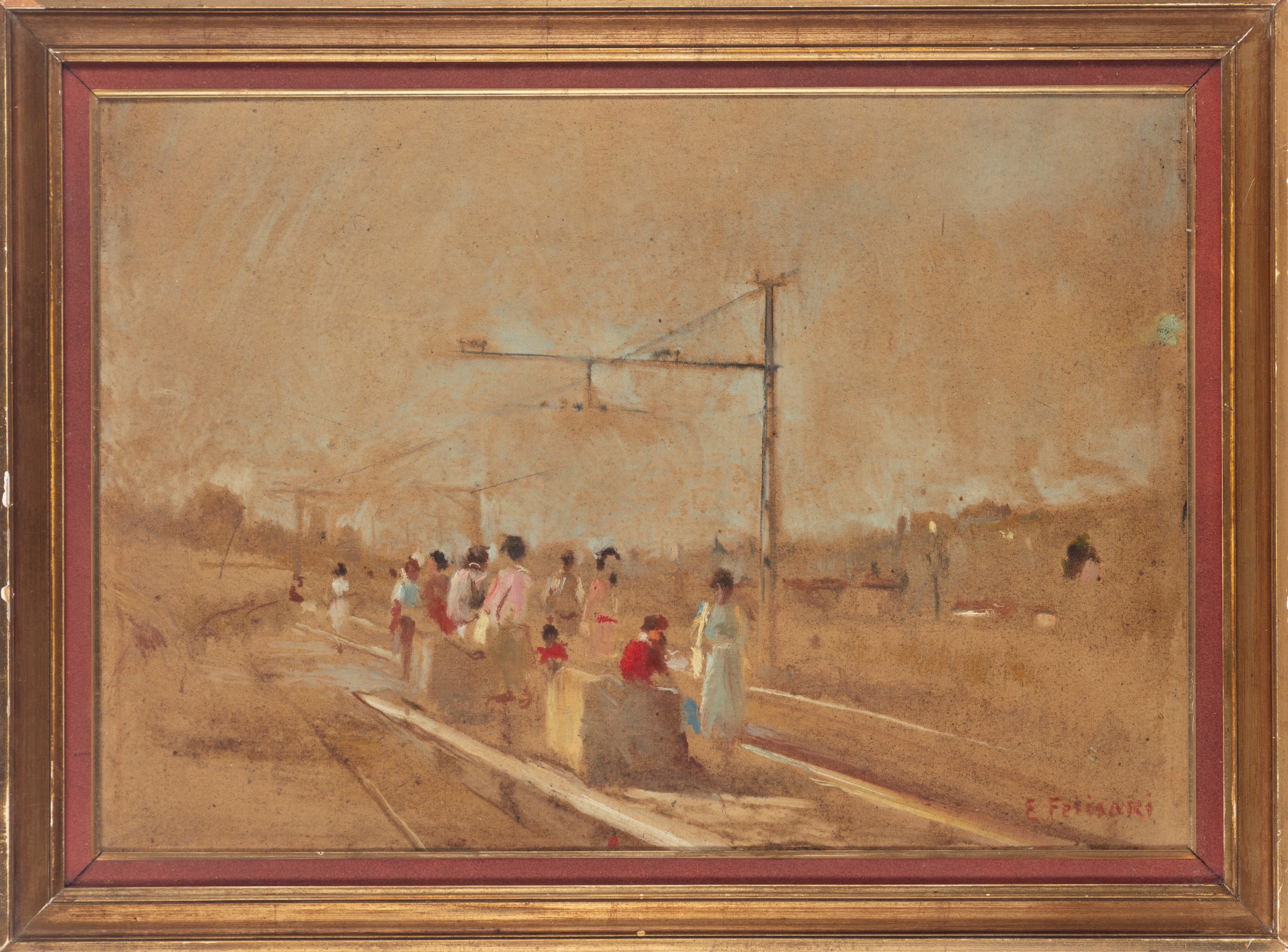 Enrico Felisari - Alla stazione - olio su tela