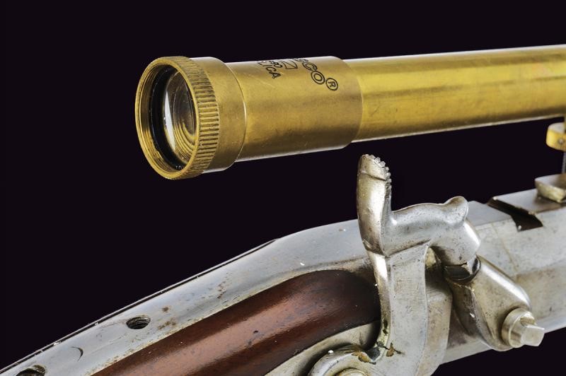 Carabina "bench rest" a luminello da tiro firmata C.L. Badger, con accessori