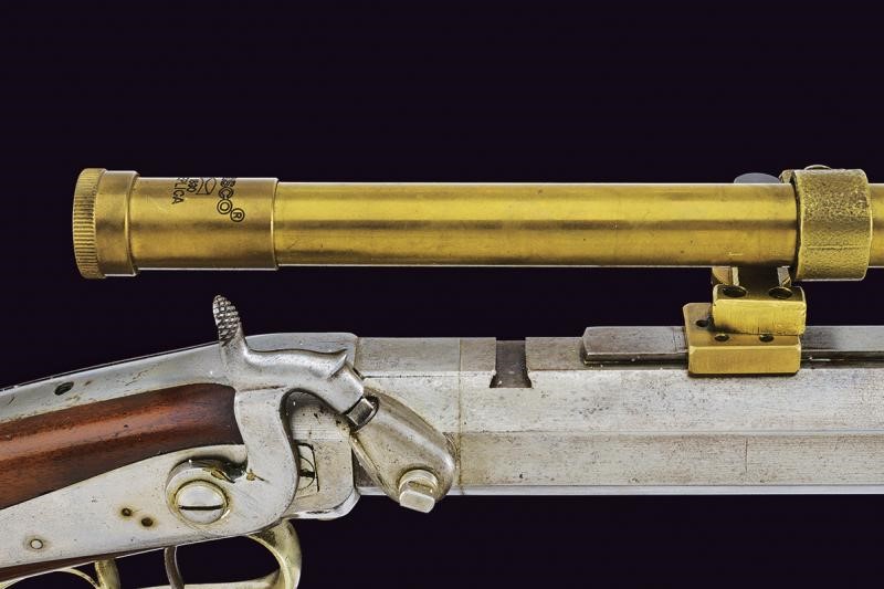 Carabina "bench rest" a luminello da tiro firmata C.L. Badger, con accessori