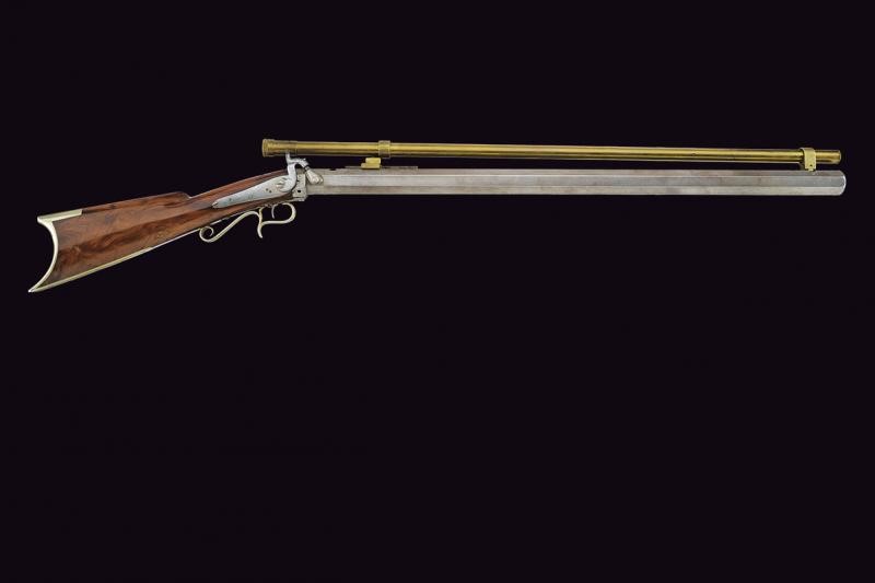 Carabina "bench rest" a luminello da tiro firmata C.L. Badger, con accessori