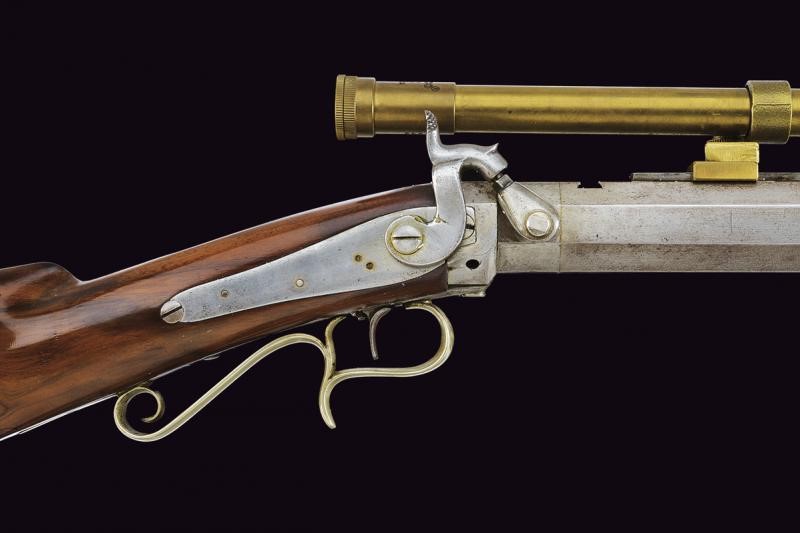 Carabina "bench rest" a luminello da tiro firmata C.L. Badger, con accessori