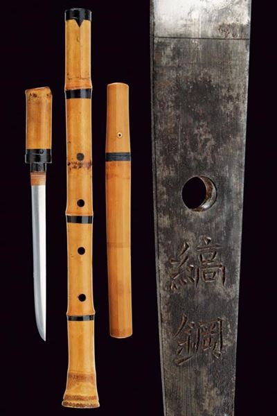 Tanto Firmato Shima-hagane con Koshirae a Shakuhachi