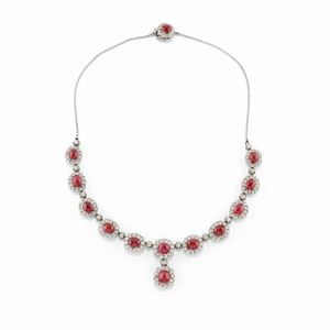 A 18K white gold, ruby and diamond necklace