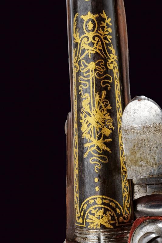 Paio di Straordinarie Pistole a Pietra Focaia di Peyret - Dumarest con Fornimenti in Argento