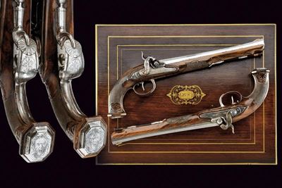 Paio di Pistole di Boutet Ridotte a Luminello, in Cassetta