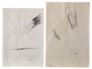 lotto di 02 tecniche miste e gesso su carta (a;b)