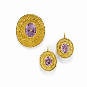 A 18K yellow gold, amethyst and diamond demi parure, defects
