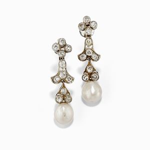 A 18K white gold, diamond and pearl earrings