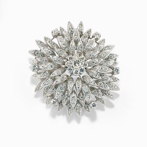 Spilla in oro bianco 18K e diamanti taglio brillante e huit-huit ct 5,00