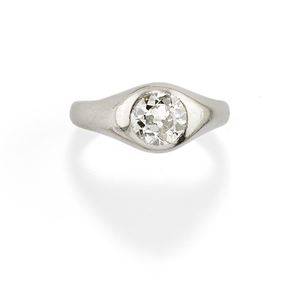 Anello da uomo in oro bianco 18K e diamante taglio vecchio ct 2,00