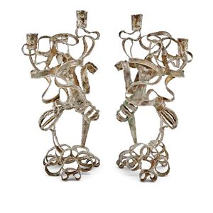 A couple of silver candlesticks, Cannilla for Masenza
