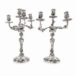A couple of silver plated bronze candelabra, end of 19th Century, France