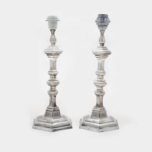 Two electrified silver candlesticks, Italy 20th Century
