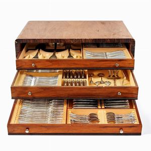 A silver cutlery service, Italy 20th Century, box defects