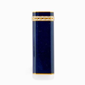 A yellow gold plated and blue enamel lighter, Cartier