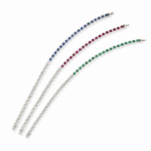Three 18K white gold, ruby, sapphire, emerald and diamond tennis bracelets