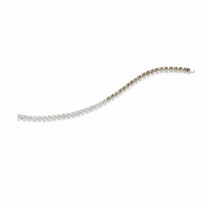 Bracciale tennis in oro bianco 18K e diamanti taglio brillante incolore e brown ct 3,80