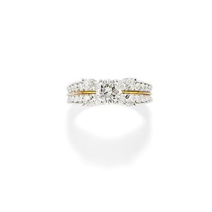 Anello in oro bicolore 18K e diamanti taglio brillante e marquise ct 1,10