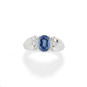 A 18K white gold, sapphire and diamond ring