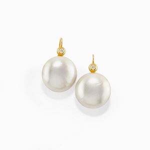 A 18K yellow gold, mother-of-pearl and diamond earrings