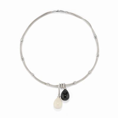 Demi parure in oro bianco 18K, onice, agata e diamanti