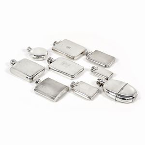 Nine silver flasket