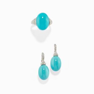 A 18K white gold, turquoise paste and diamond demi parure