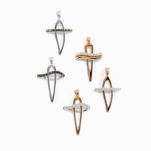 Five 18K three-color gold and diamond pendants