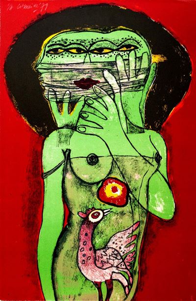 Donna verde, litografia a colori, 1979