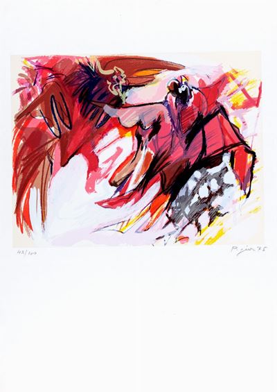 Due fogli - Omaggio a Fellini e Figura, litografie a colori
