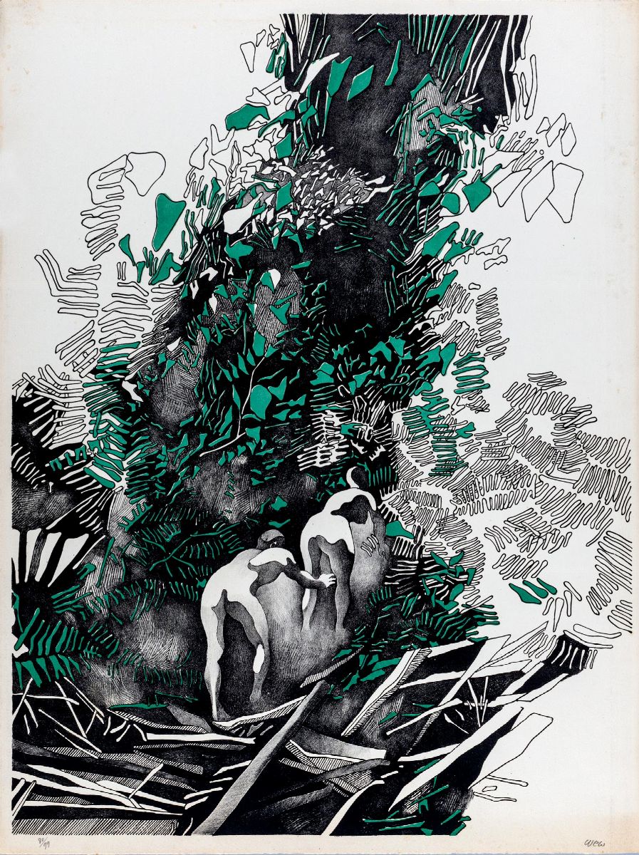 Henri Cueco - Due fogli - 'Figure nella città' e 'Figure nel bosco'