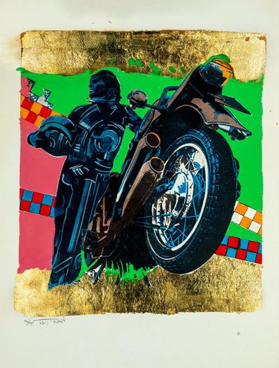 Tre fogli: Motociclista, Donna, Busto di donna