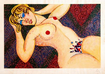 D'après Modigliani, serigrafia a colori e collage, es. E.A.