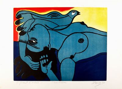 Femme et oiseau, acquaforte acquatinta, es. E.A.