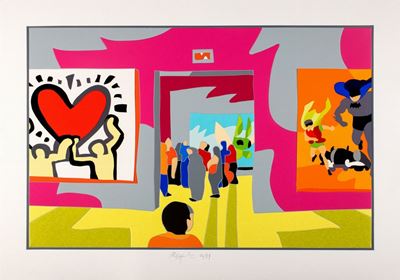 Al museo - omaggio ad Haring, serigrafia a colori e collage, es. 14/99