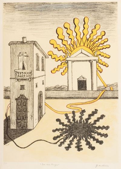 Sole sul tempio, litografia a colori, 1969