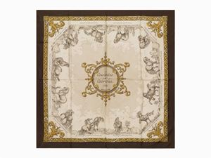 Courbettes et Cabrioles silk twill scarf