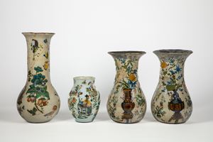 Four "Arte Povera" glass vases. Probably Piedmont, 18th/19th century