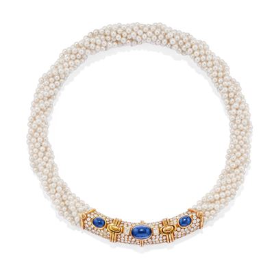 Collana con Perle, Zaffiri e Diamanti