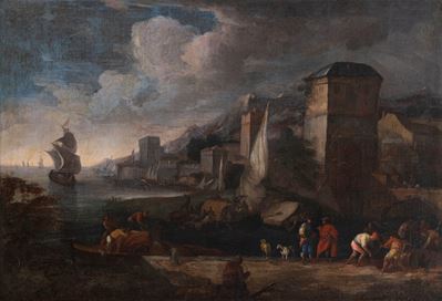 Veduta di Porto con Figure e Velieri