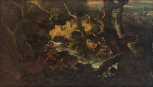 River landscape with shepherd and herds