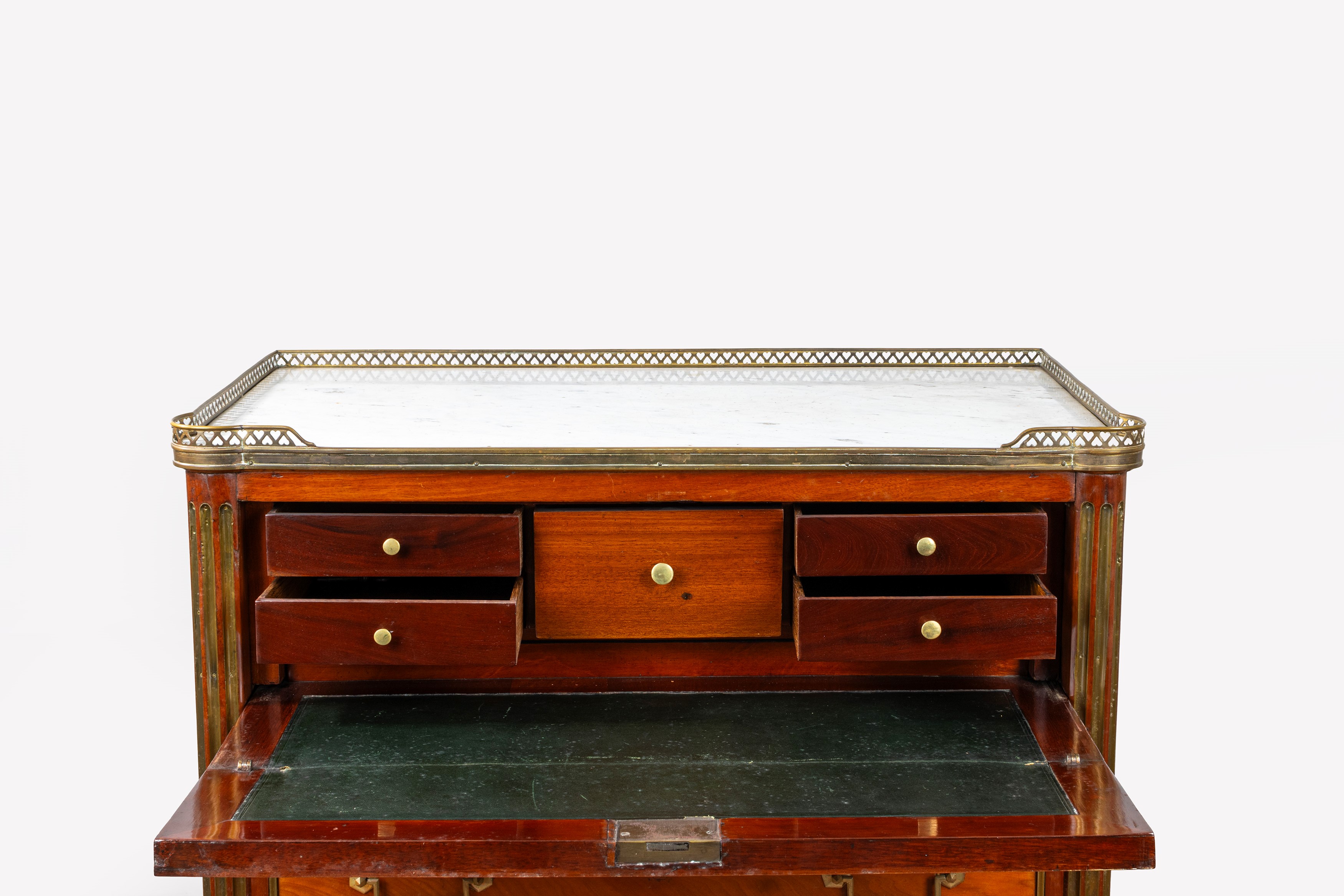 Cassettone con scrittoio lastronato in mogano, secolo XIX