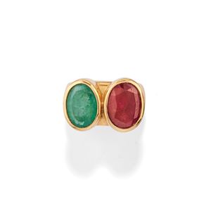 Emerald and ruby ring