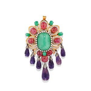 Large brooch with colored stones